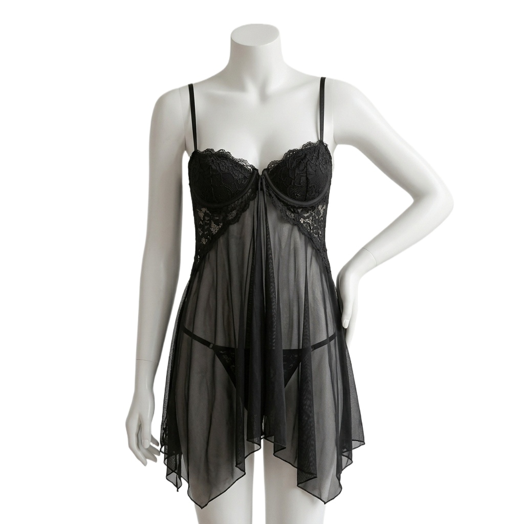 Babydoll Chemise Night - 여성용 레이스 베이비돌 스타일의 시스루 메쉬