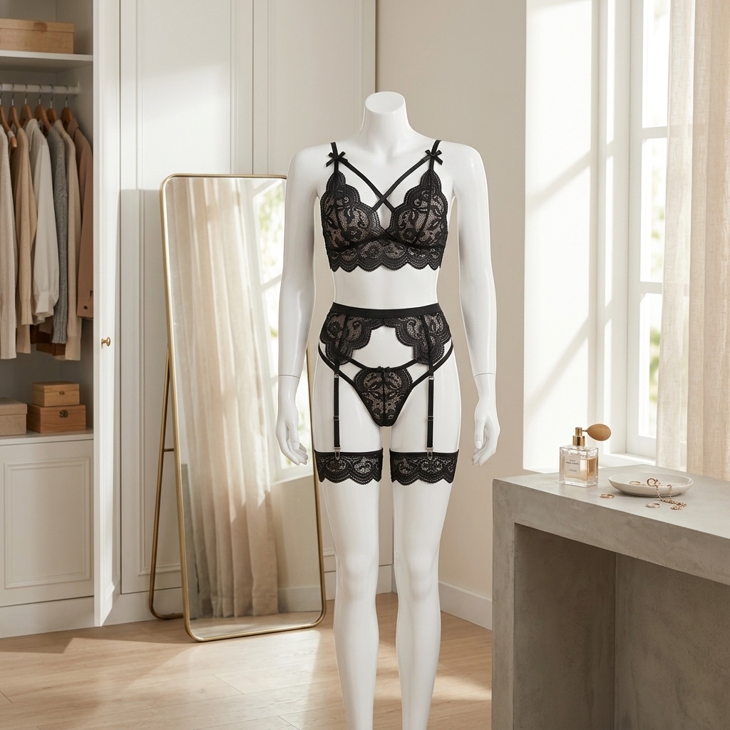 여성용 플로럴 레이스 란제리 세트: 스트랩과 팬티, 가 - Garter Belt Set 리뷰 및 가격